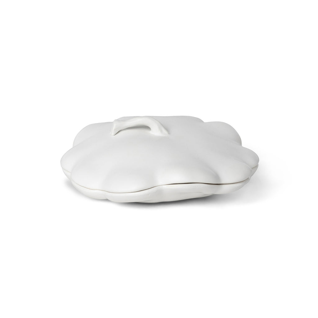 Matte White Lidded Ceramic Pumpkin Bowl Small - Bombay Mercantile