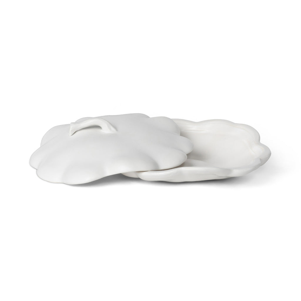 Matte White Lidded Ceramic Pumpkin Bowl Small - Bombay Mercantile