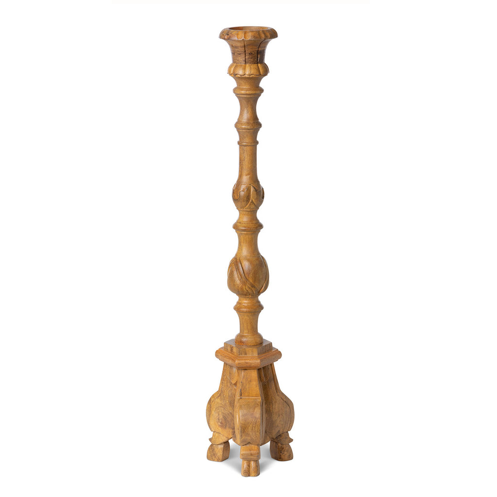 Carved Wood Pillar Candle Holder - Bombay Mercantile