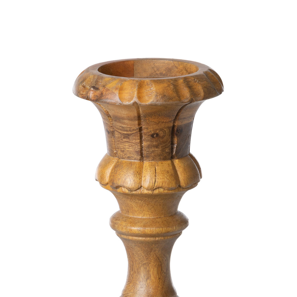 Carved Wood Pillar Candle Holder - Bombay Mercantile