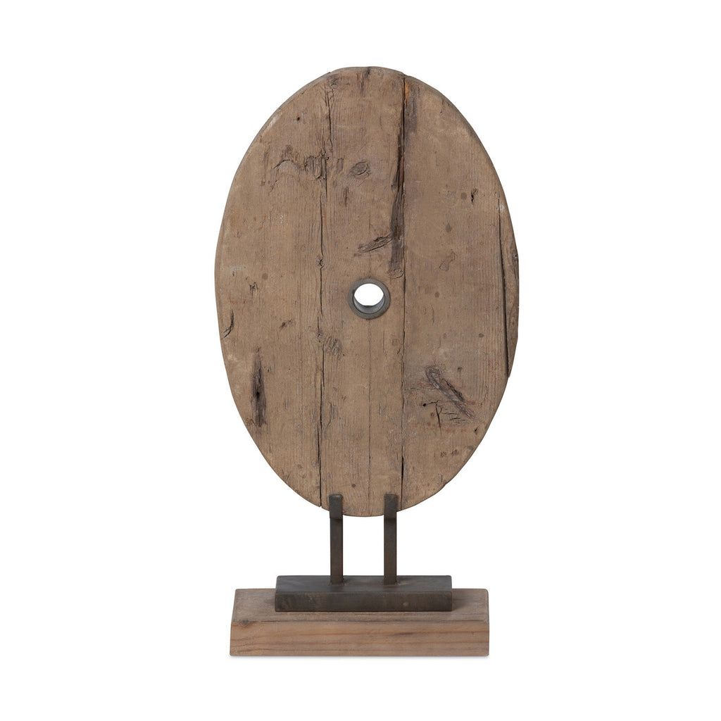Found Wood Oval Mounted Sculpture - Bombay Mercantile