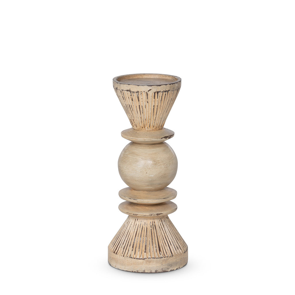 Carved Wood Tassel Pillar Holder - Bombay Mercantile