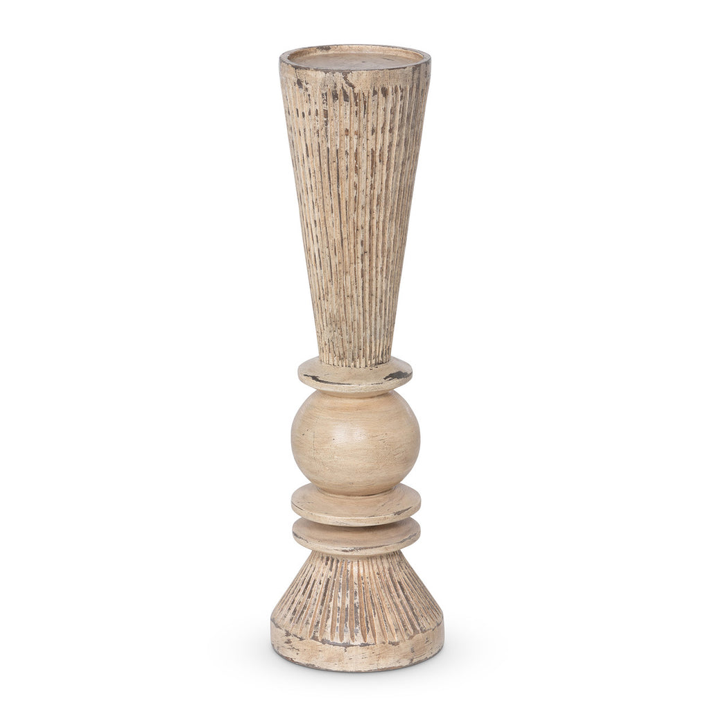 Carved Wood Tassel Pillar Holder - Bombay Mercantile