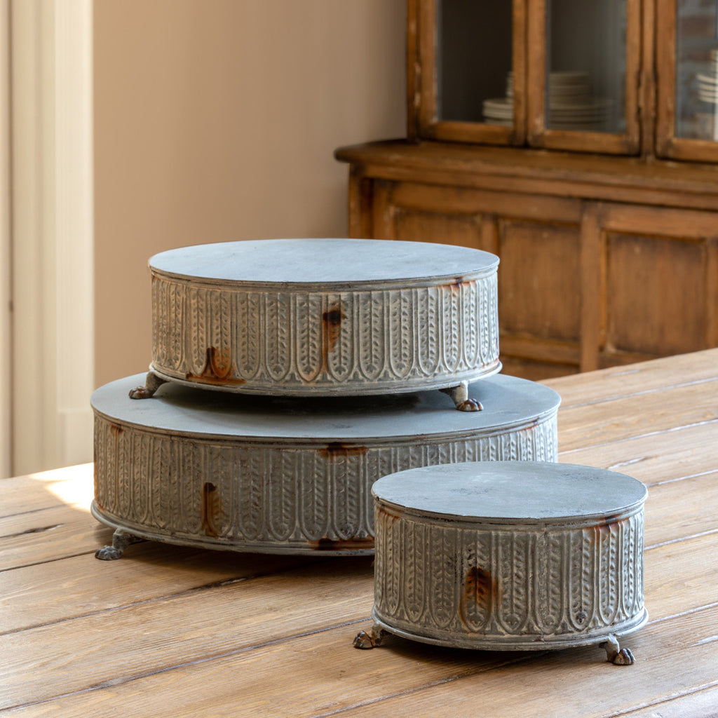 Vintage-Style Tinwork Platforms, Set of 3 - Bombay Mercantile