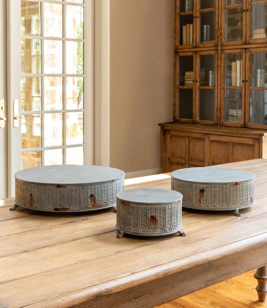 Vintage-Style Tinwork Platforms, Set of 3 - Bombay Mercantile
