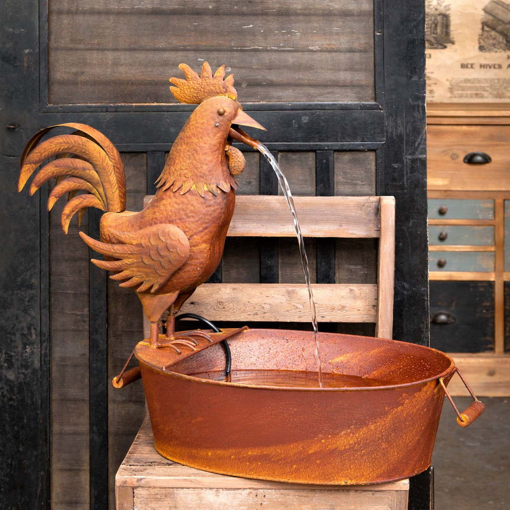 Folk Art Rooster Fountain - Bombay Mercantile