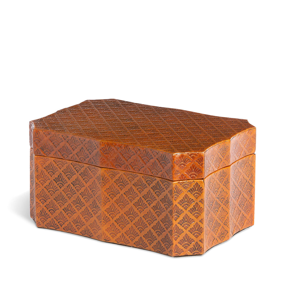 Layla Leather Embossed Storage Box - Bombay Mercantile