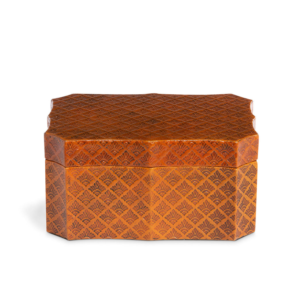 Layla Leather Embossed Storage Box - Bombay Mercantile