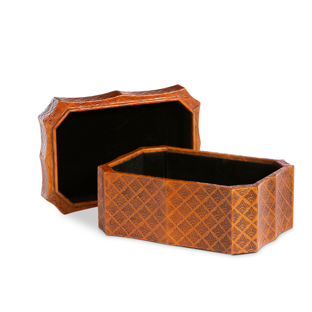 Layla Leather Embossed Storage Box - Bombay Mercantile