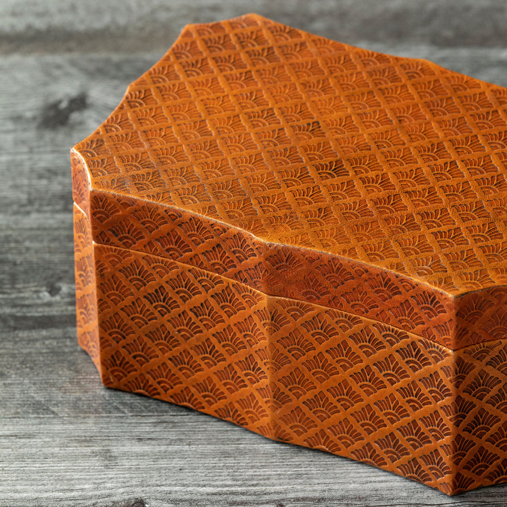 Layla Leather Embossed Storage Box - Bombay Mercantile
