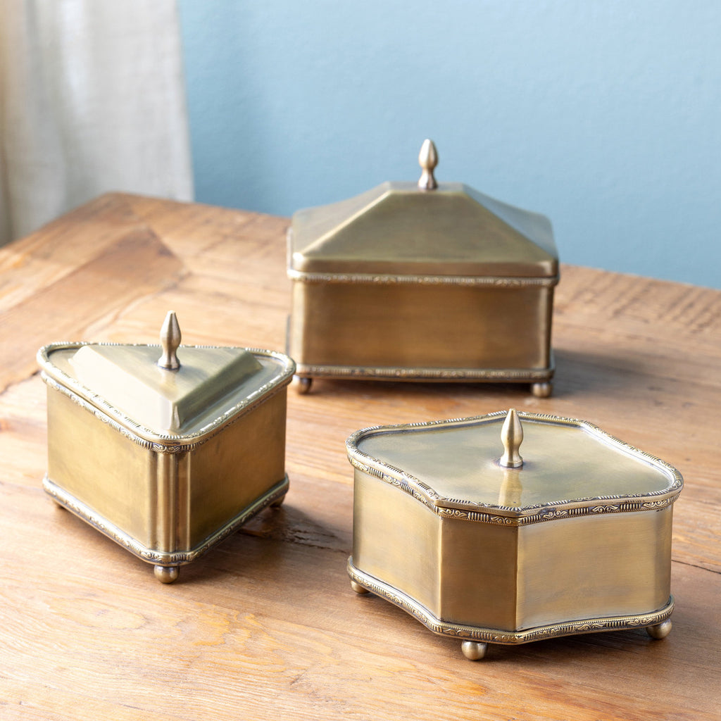 Brass Escritoire Boxes Set of 3 - Bombay Mercantile