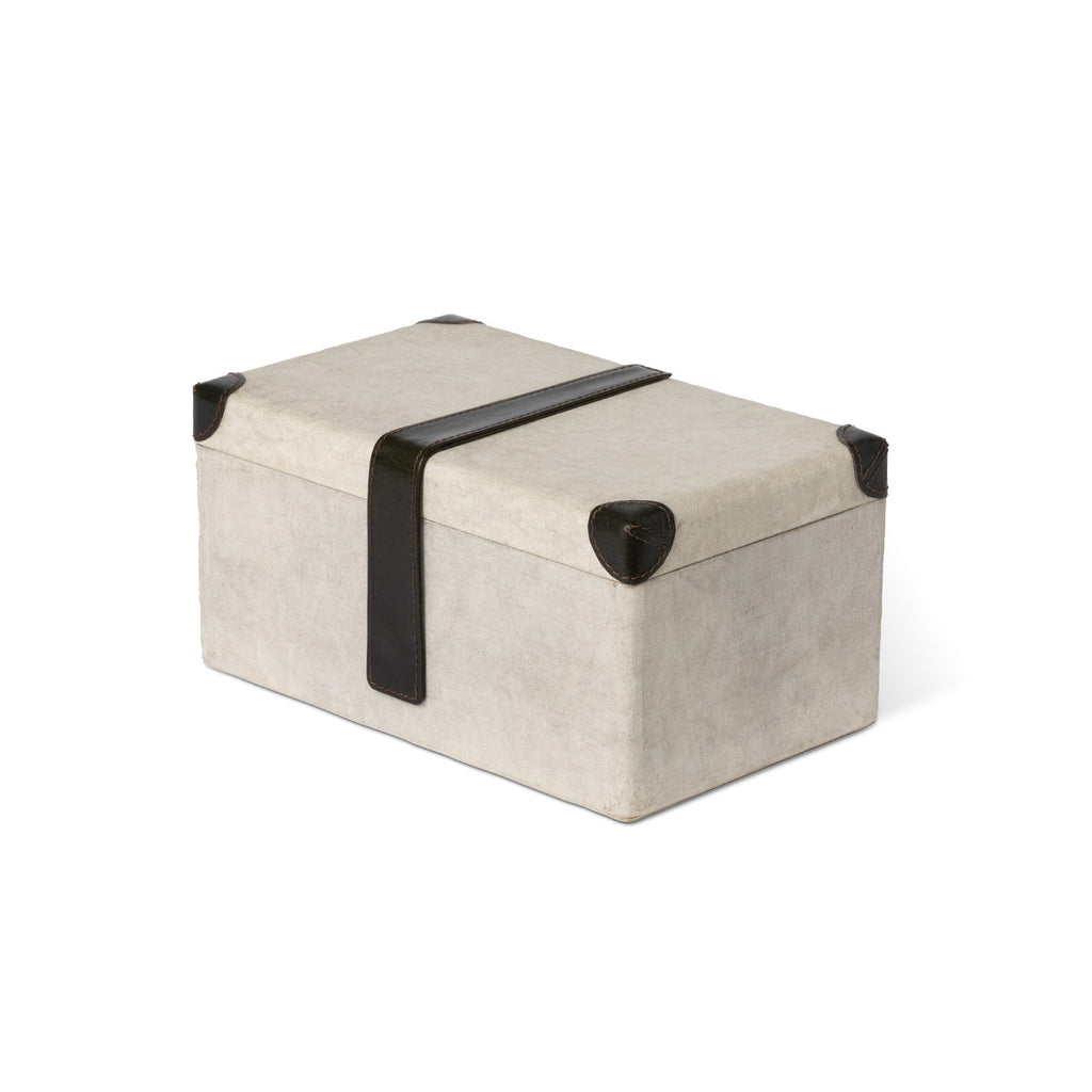 Antique Canvas Storage Box with Genuine Leather - Bombay Mercantile