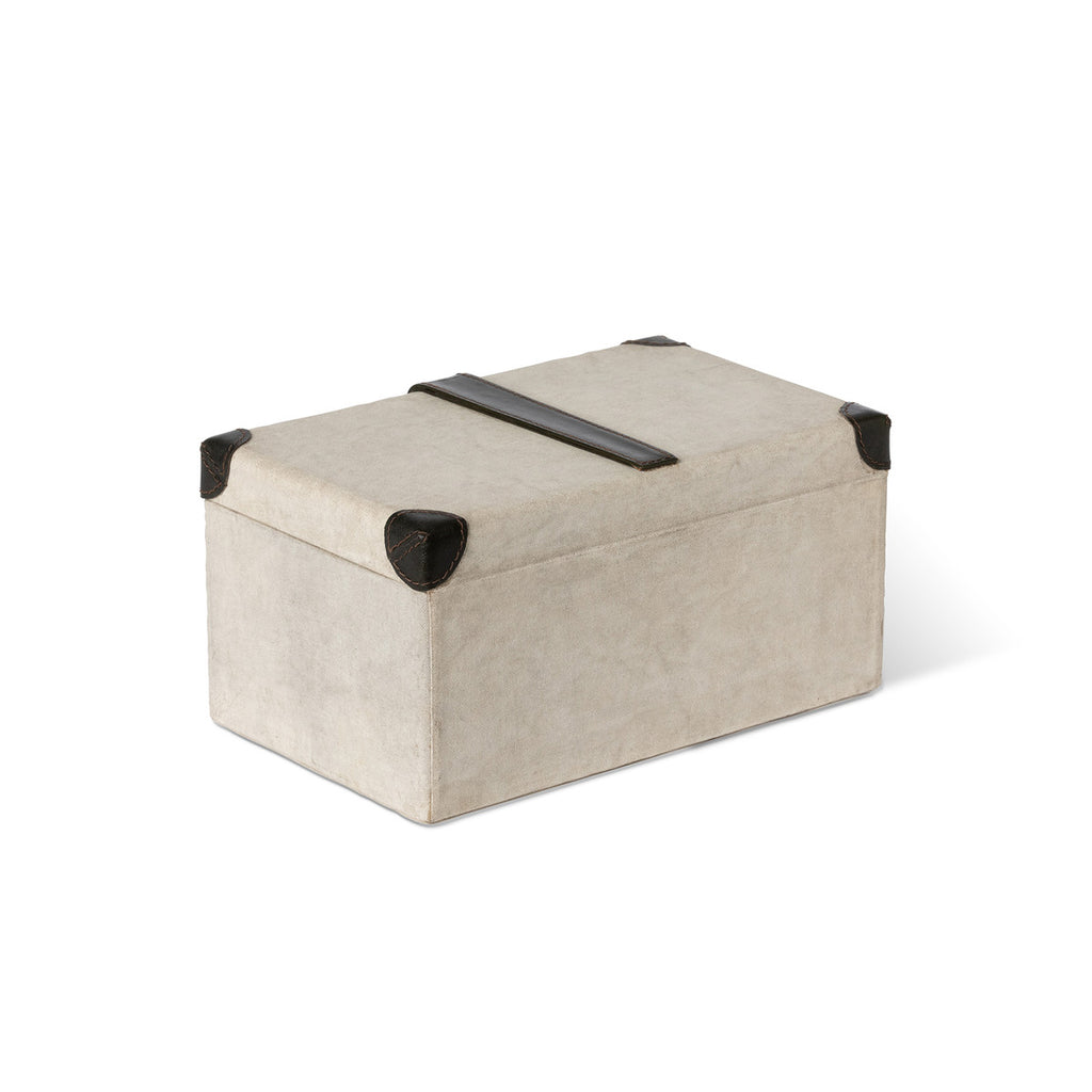 Antique Canvas Storage Box with Genuine Leather - Bombay Mercantile