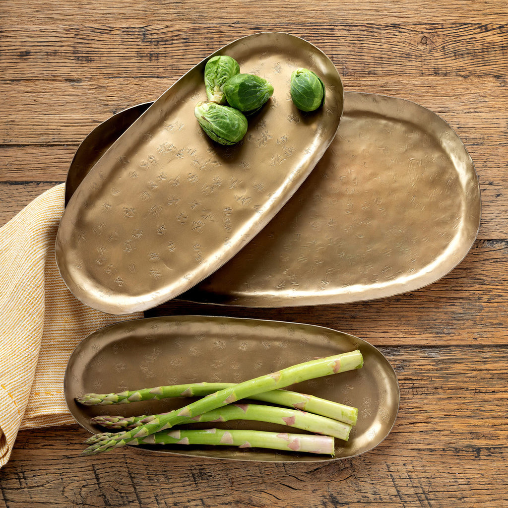 Antique Gold Iron Trays, Set of 3 - Bombay Mercantile