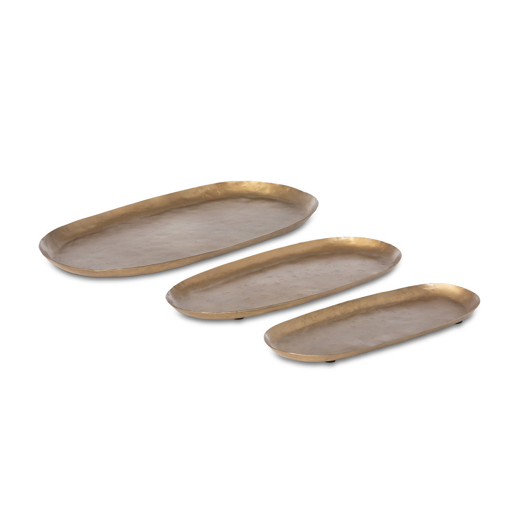 Antique Gold Iron Trays, Set of 3 - Bombay Mercantile