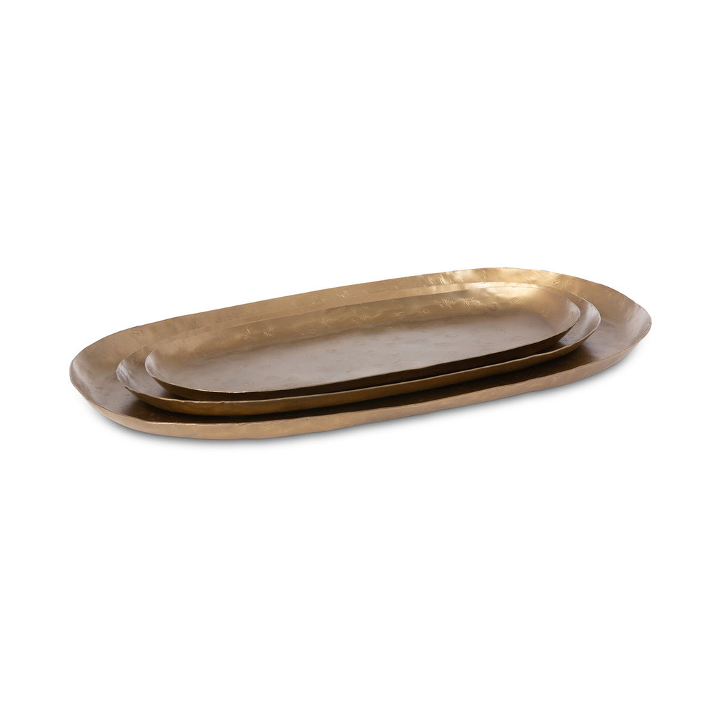 Antique Gold Iron Trays, Set of 3 - Bombay Mercantile