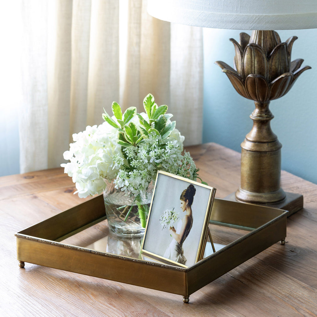 Brass and Glass Escritoire Square Tray - Bombay Mercantile
