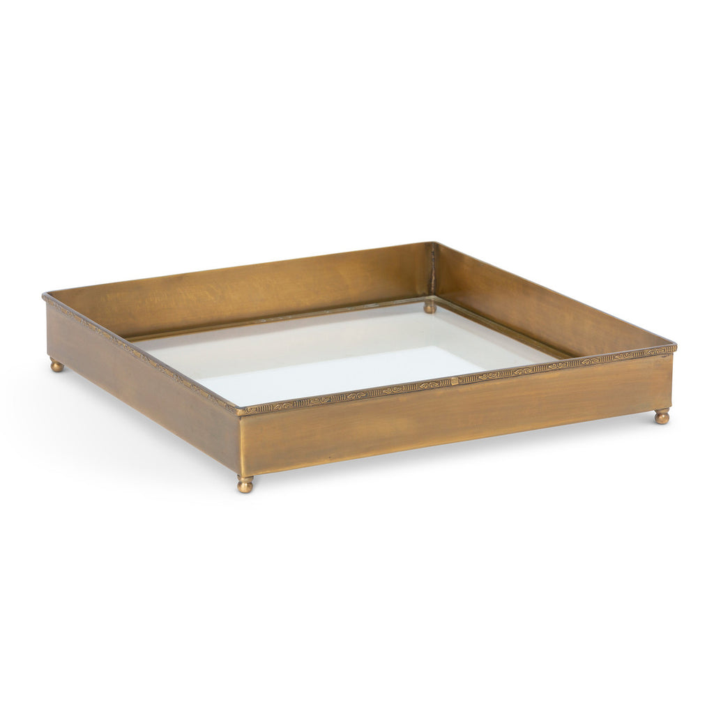 Brass and Glass Escritoire Square Tray - Bombay Mercantile