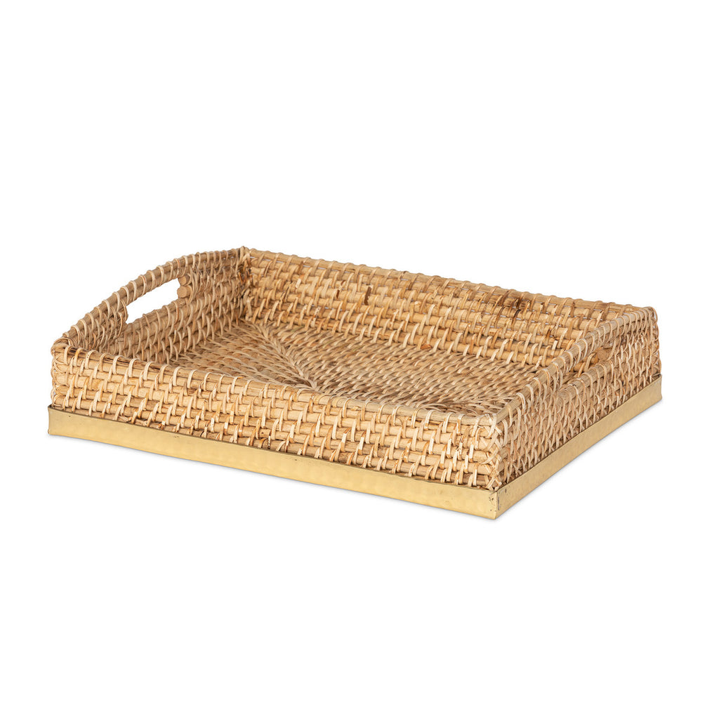 Amelia Woven Bamboo and Brass Rectangle Tray - Bombay Mercantile