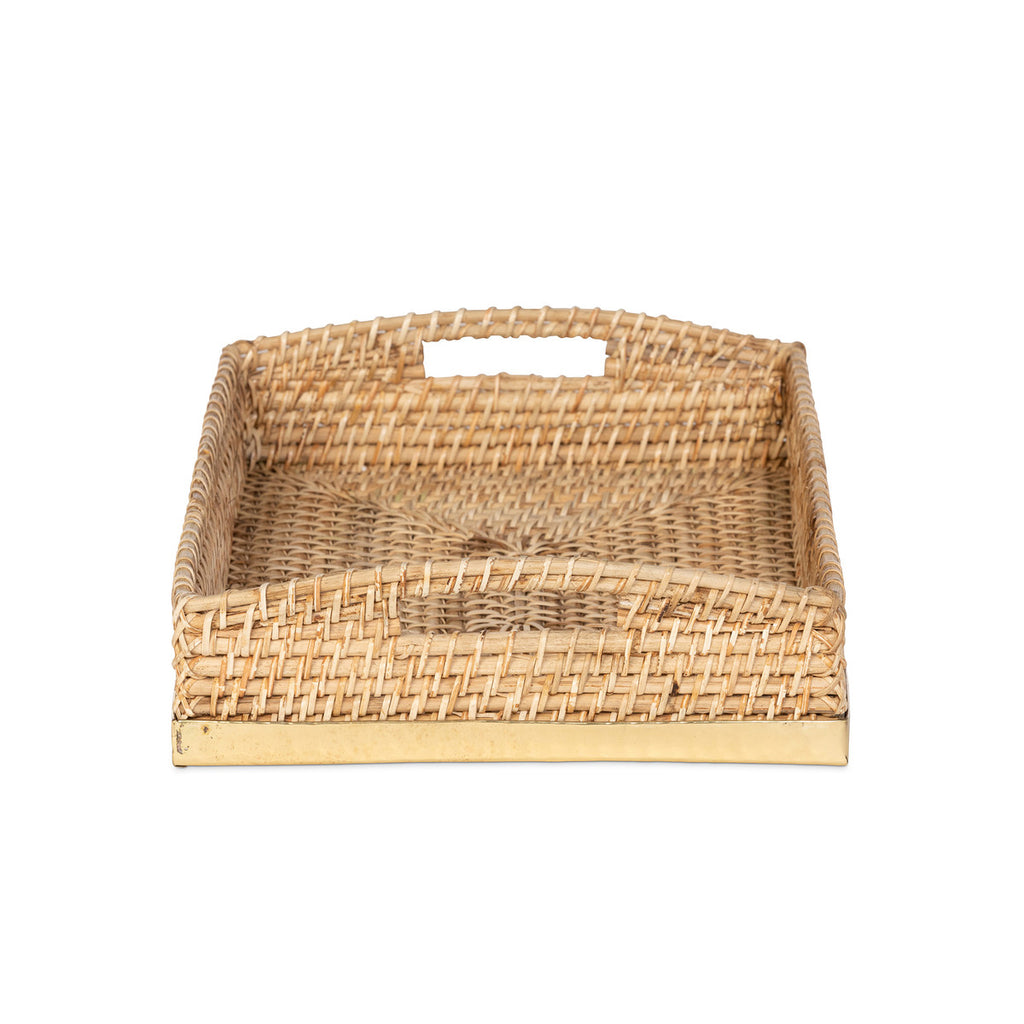 Amelia Woven Bamboo and Brass Rectangle Tray - Bombay Mercantile