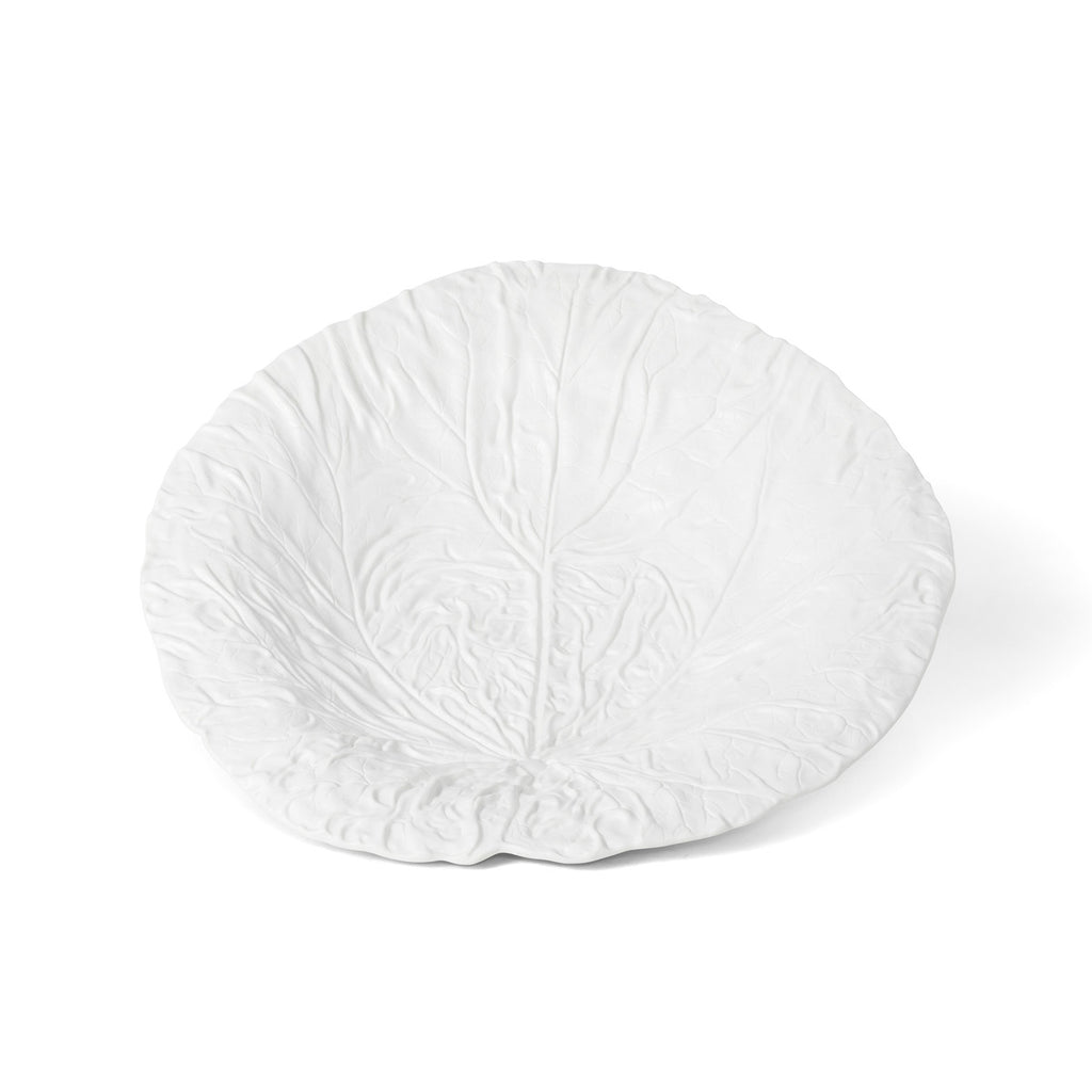 White Cabbage Leaf Ceramic Serving Platter, 20" Dia. - Bombay Mercantile