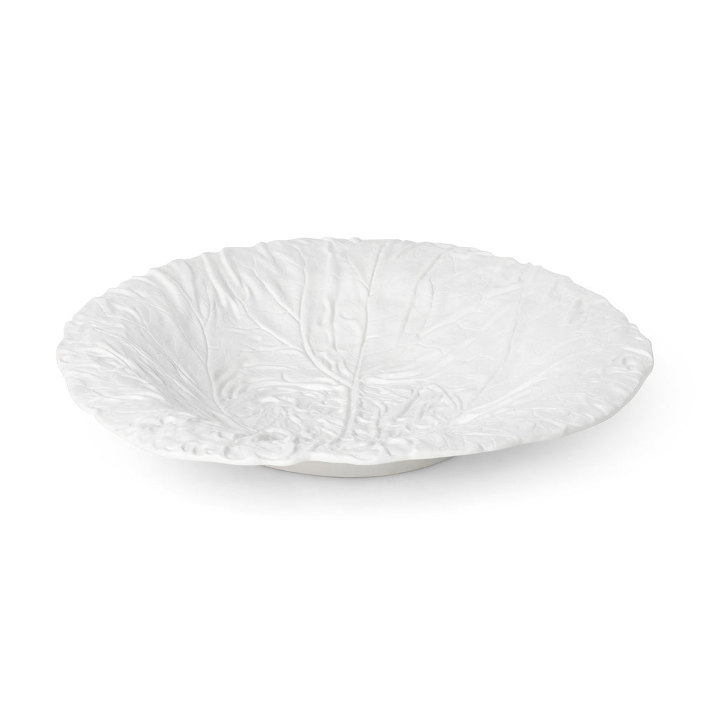 White Cabbage Leaf Ceramic Serving Platter, 20" Dia. - Bombay Mercantile
