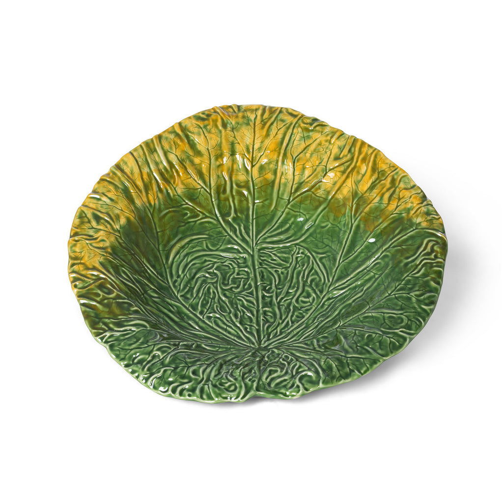 Green Cabbage Leaf Ceramic Serving Platter, 20" Dia. - Bombay Mercantile