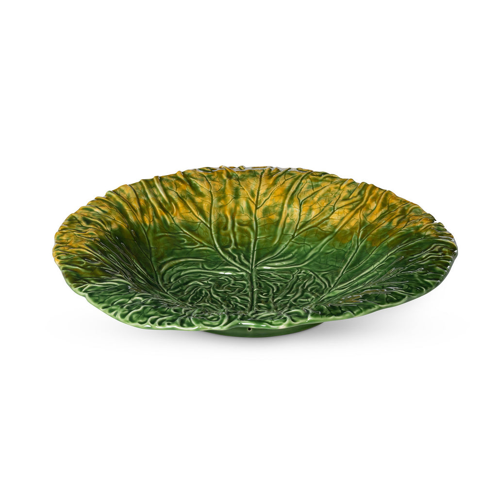 Green Cabbage Leaf Ceramic Serving Platter, 20" Dia. - Bombay Mercantile