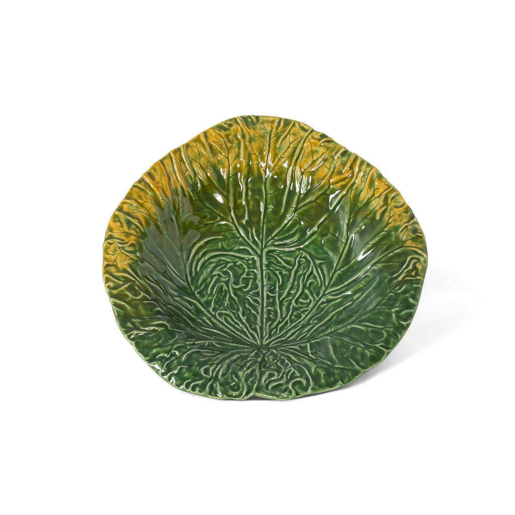 Green Cabbage Leaf Ceramic Charger, 14" Dia. - Bombay Mercantile