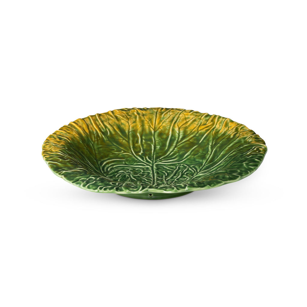 Green Cabbage Leaf Ceramic Charger, 14" Dia. - Bombay Mercantile