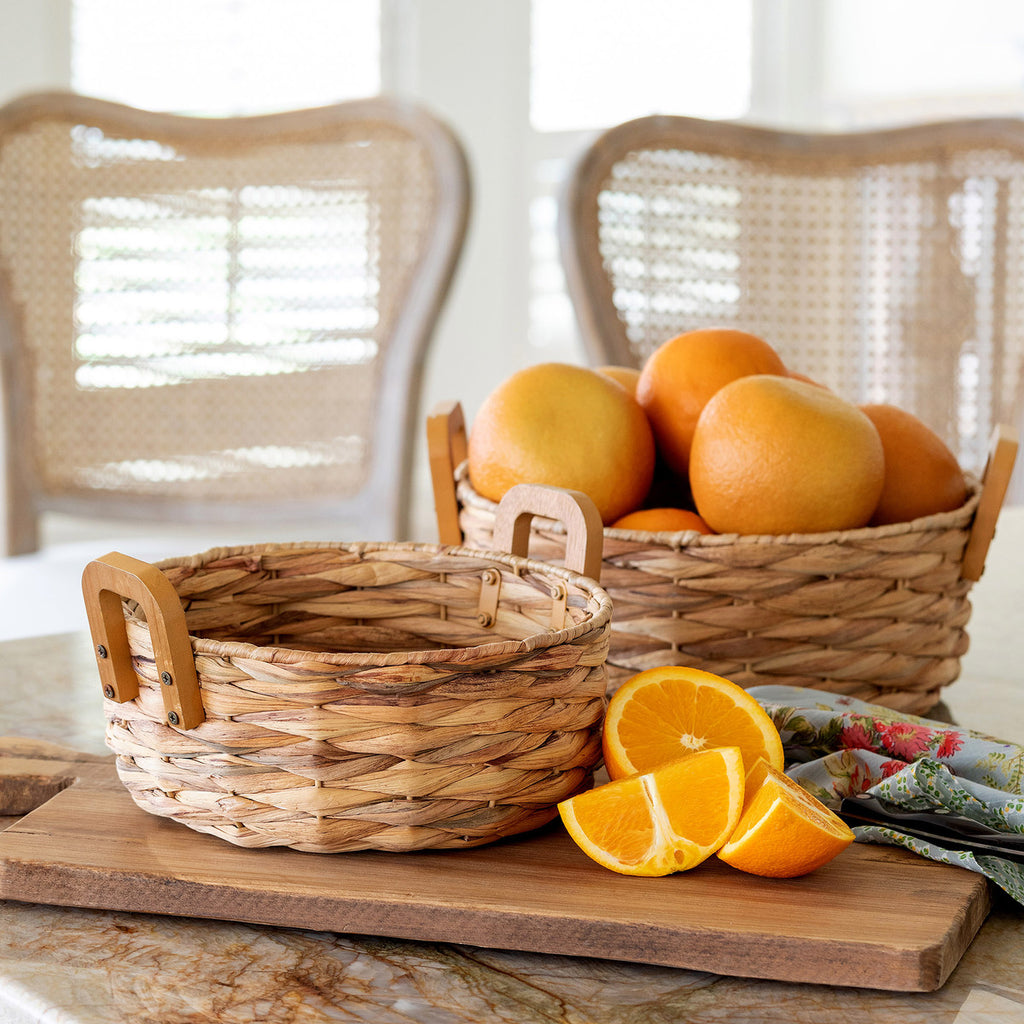 Woven Water Hyacinth Round Serving Basket - Bombay Mercantile