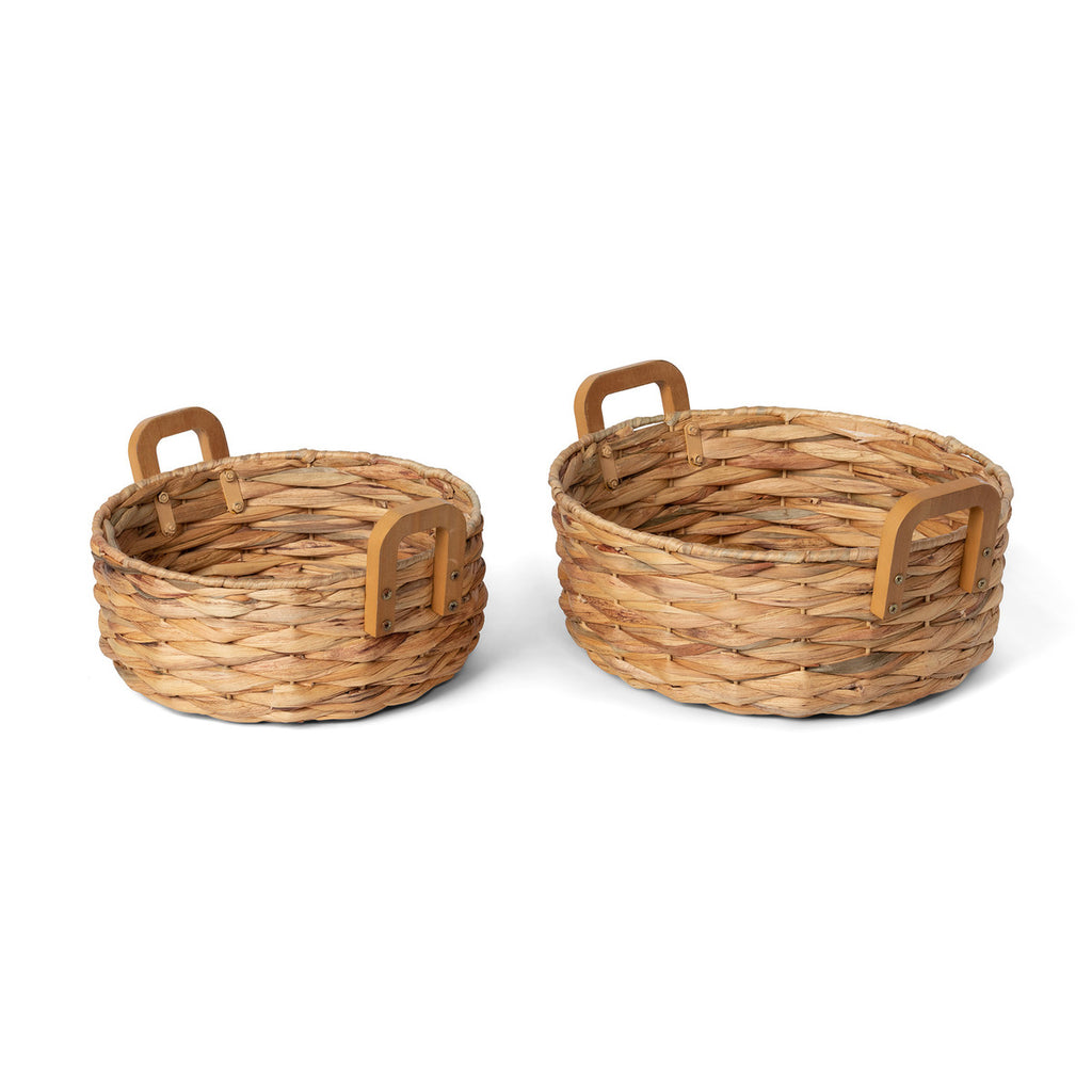Woven Water Hyacinth Round Serving Basket - Bombay Mercantile