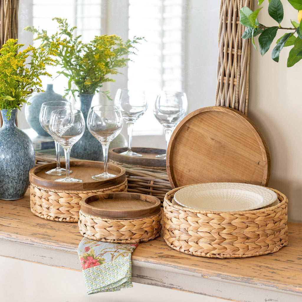 Woven Water Hyacinth Round Storage Basket, Set of 3 - Bombay Mercantile