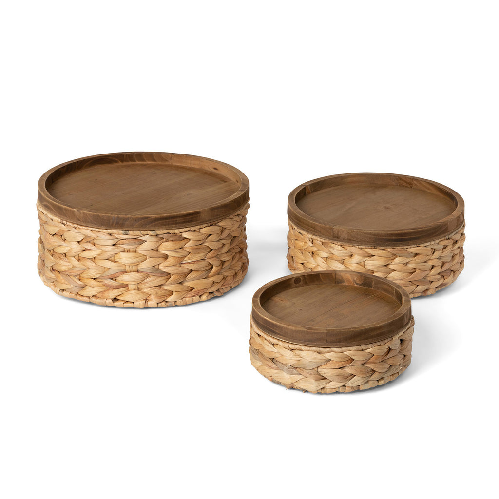 Woven Water Hyacinth Round Storage Basket, Set of 3 - Bombay Mercantile
