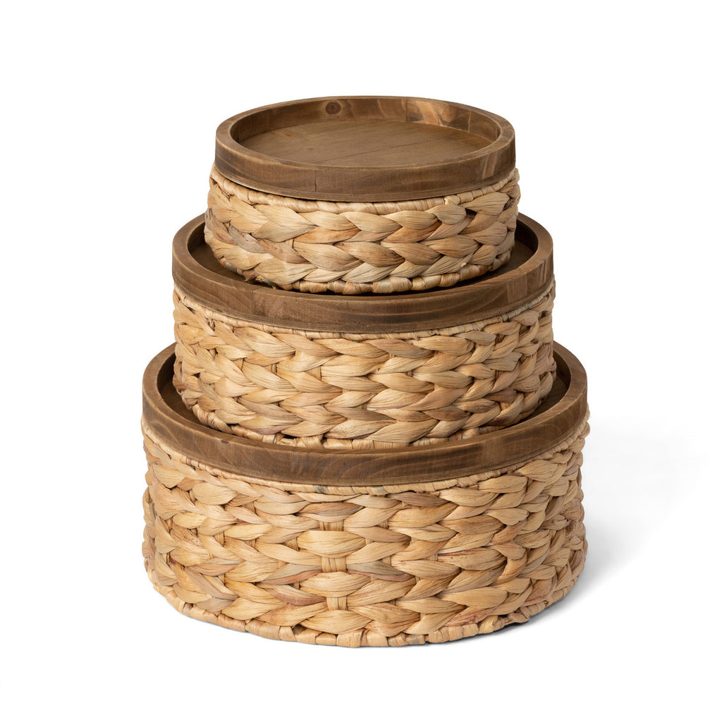 Woven Water Hyacinth Round Storage Basket, Set of 3 - Bombay Mercantile