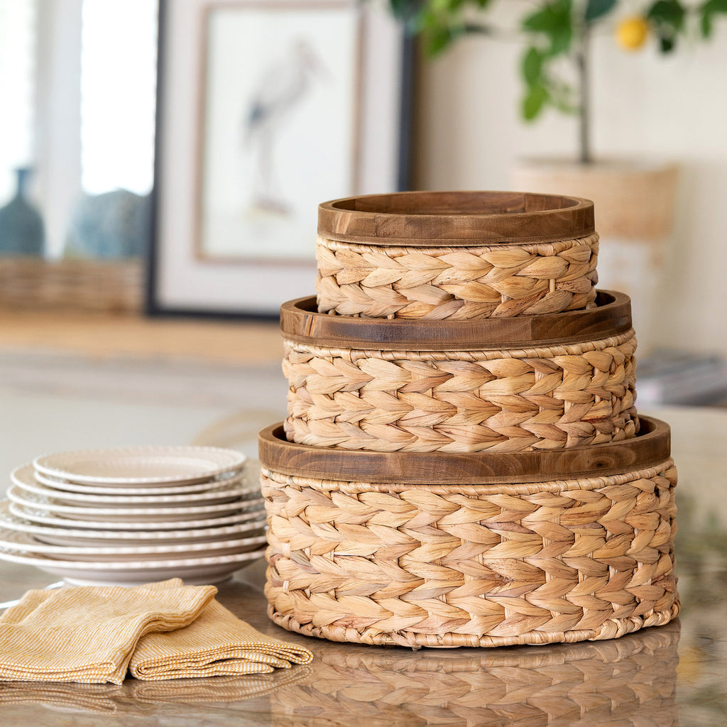 Woven Water Hyacinth Round Storage Basket, Set of 3 - Bombay Mercantile