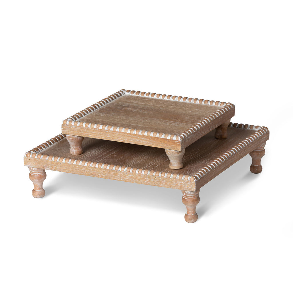 Wood Beaded Square Serving Tray, Set of 2 - Bombay Mercantile