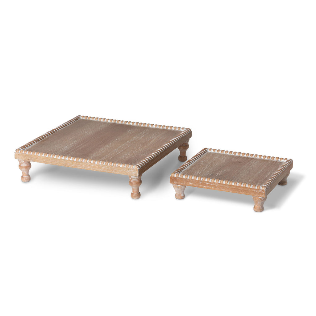 Wood Beaded Square Serving Tray, Set of 2 - Bombay Mercantile