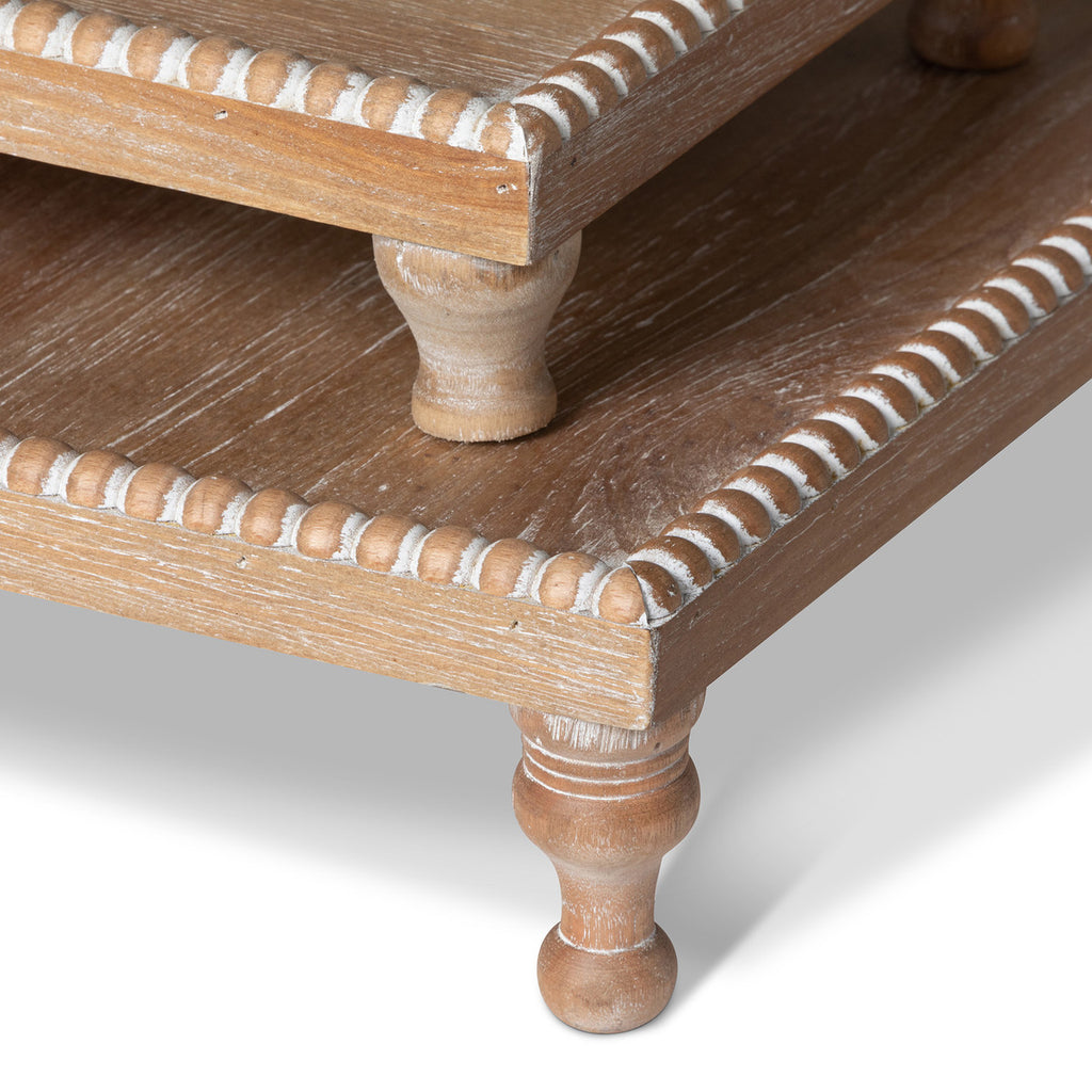 Wood Beaded Square Serving Tray, Set of 2 - Bombay Mercantile