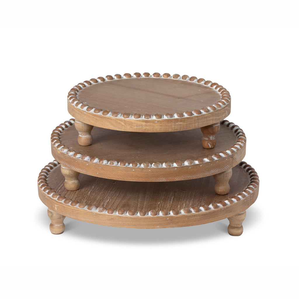 Wood Beaded Round Serving Trays, Set of 3 - Bombay Mercantile