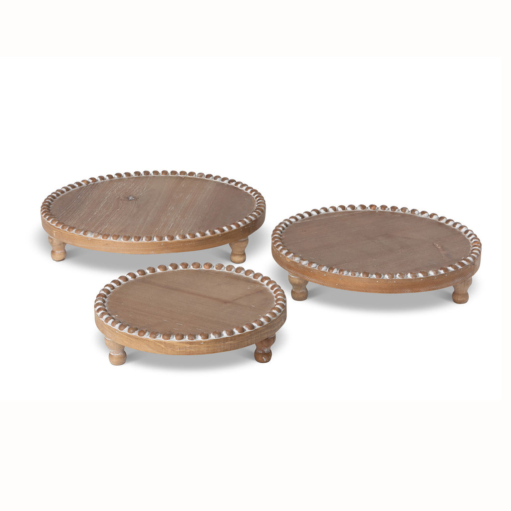 Wood Beaded Round Serving Trays, Set of 3 - Bombay Mercantile