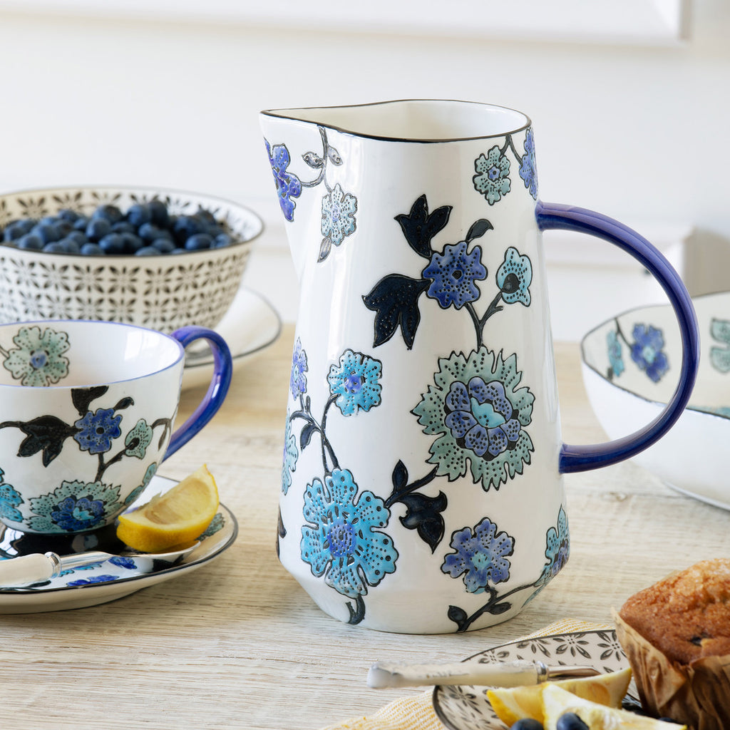 Periwinkle Vine Pattern Pitcher - Bombay Mercantile