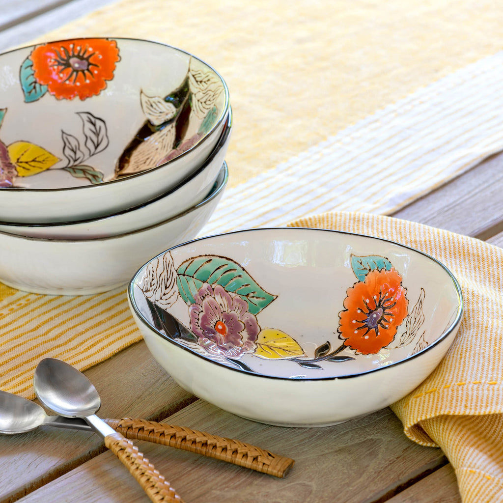 Poppy Garden Stoneware Pasta Bowl - Bombay Mercantile