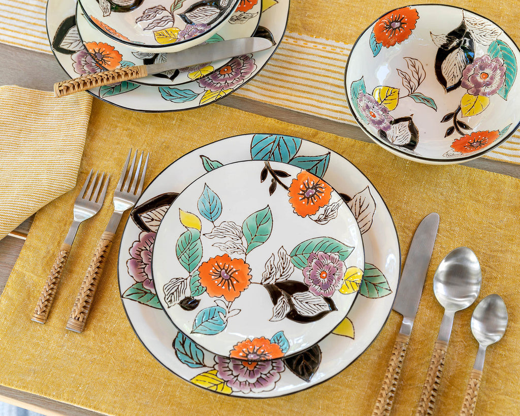 Poppy Garden Stoneware Pasta Bowl - Bombay Mercantile