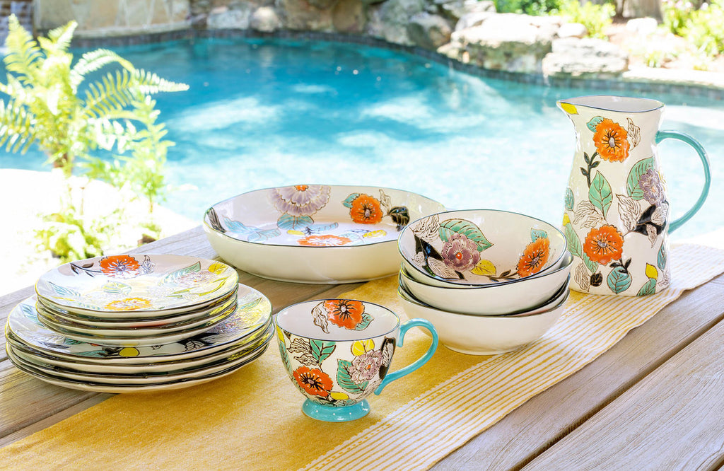 Poppy Garden Stoneware Pasta Bowl - Bombay Mercantile