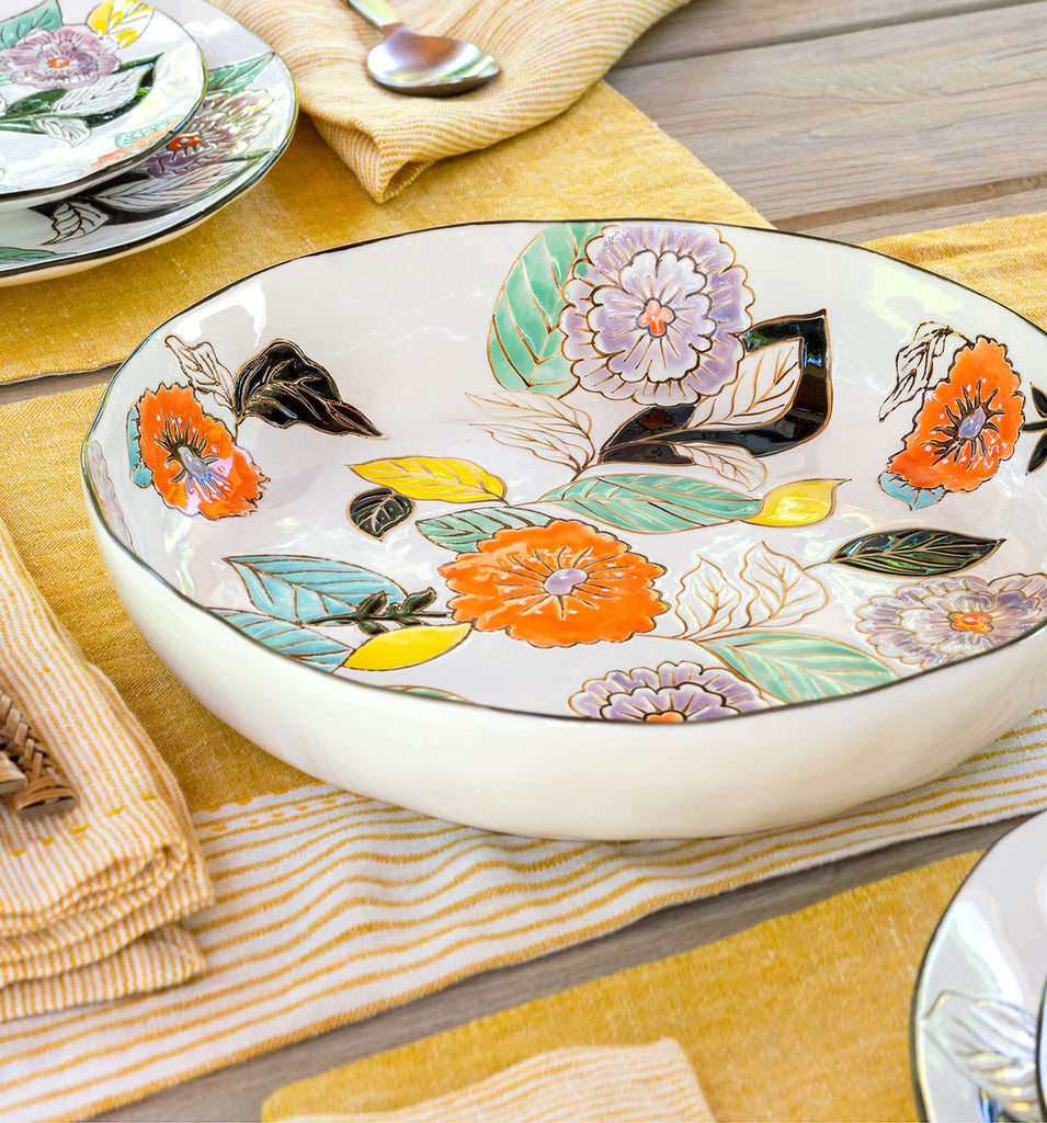 Poppy Garden Stoneware Serving Plate - Bombay Mercantile