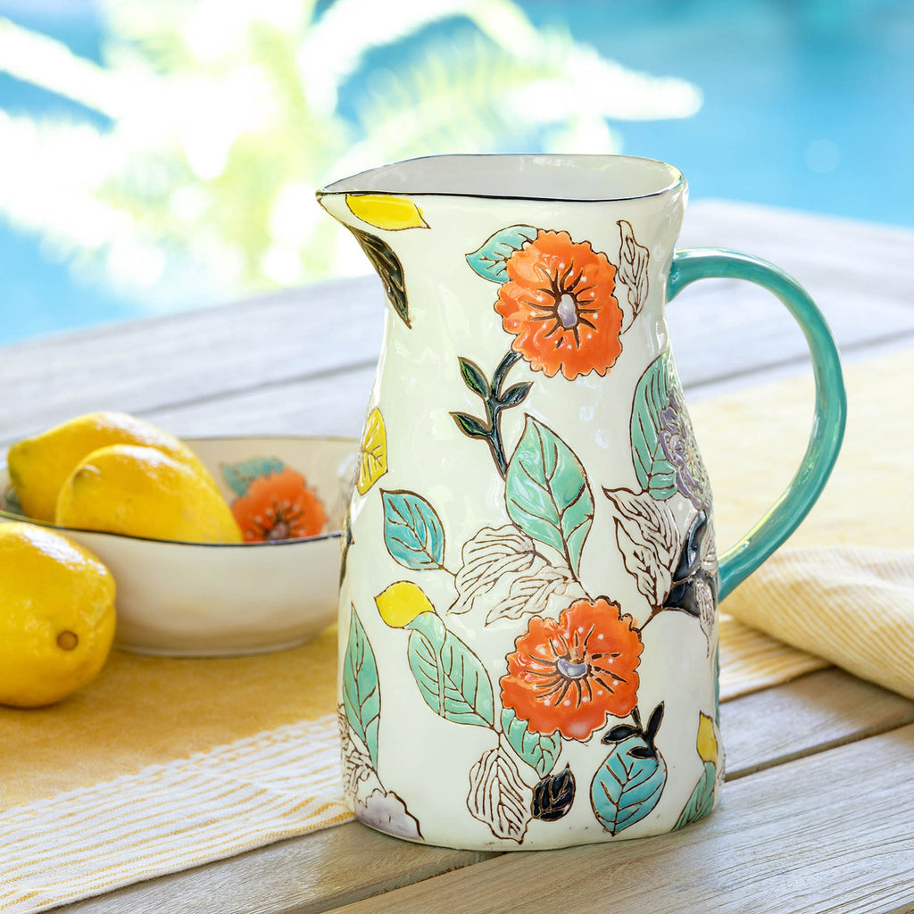 Poppy Garden Stoneware Pitcher - Bombay Mercantile