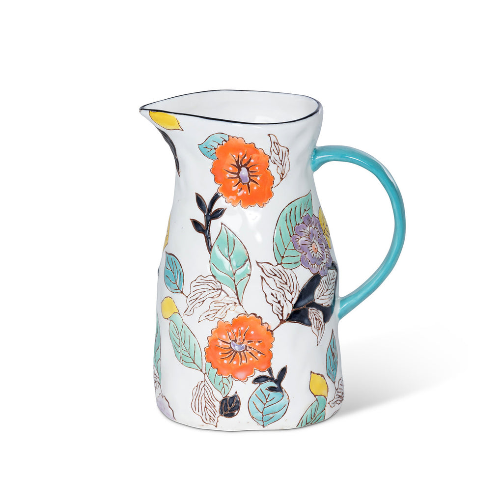 Poppy Garden Stoneware Pitcher - Bombay Mercantile