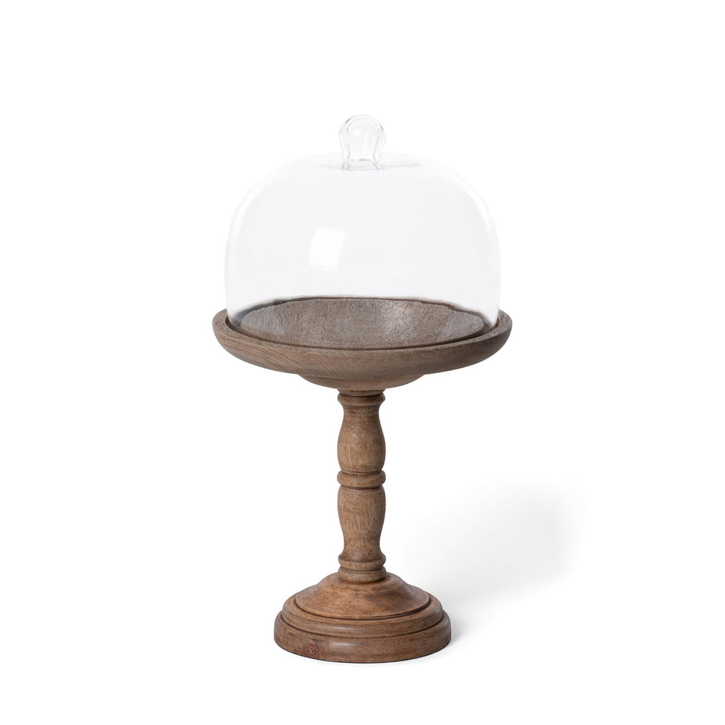 Elevated Wood Server with Glass Dome - Bombay Mercantile