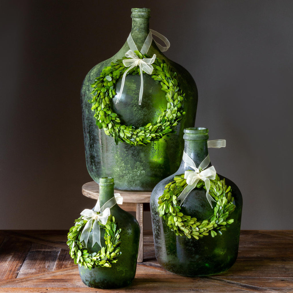 Preserved Boxwood Wreaths with Ivory Ribbon - Bombay Mercantile